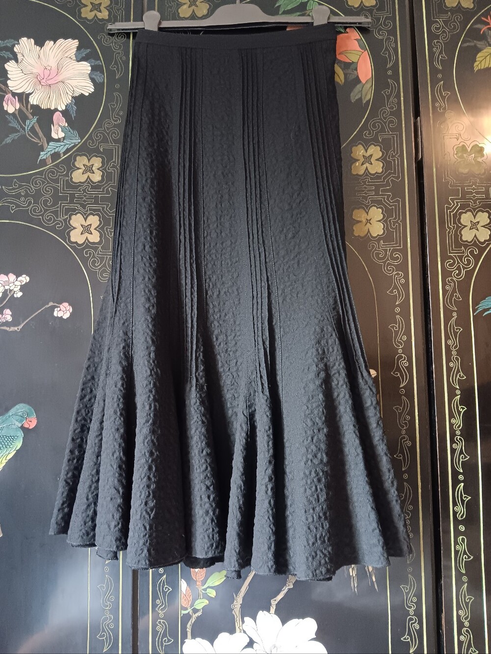 Gerard Darel Black Textured Midi Flared Skirt